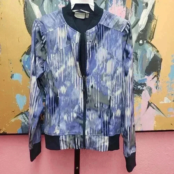Athleta Blue Abstract Lined Bomber Jacket Size XS - Picture 1 of 5